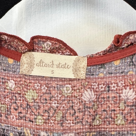 Altar'd State Burgundy Patterned Long Sleeve Dress - Picture 2 of 3